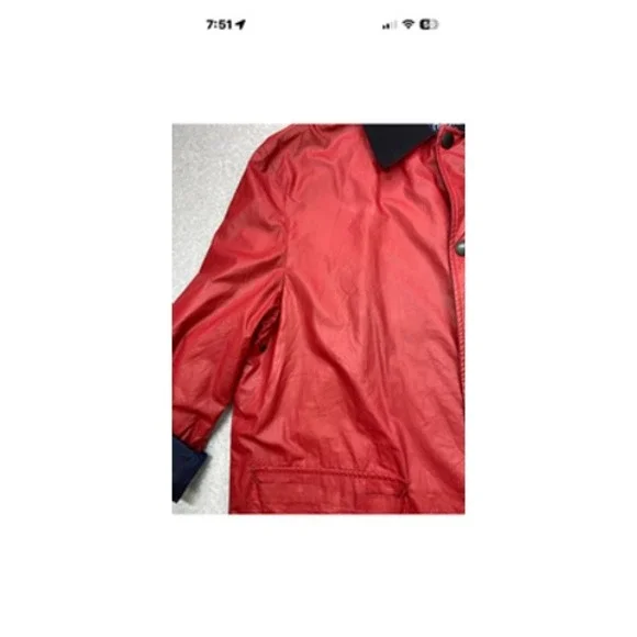 Nautica Jacket Mens 42R Red Snap Front Wool Blend‎ Lined Car Coat Pockets Navy